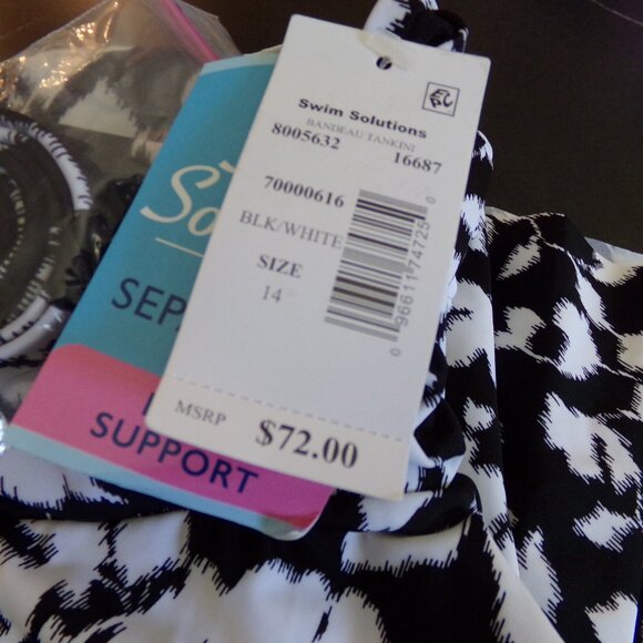 Swim Solution Tankini Plus Size 14 Black White Abstract Flowers NWT $72 - Picture 4 of 4